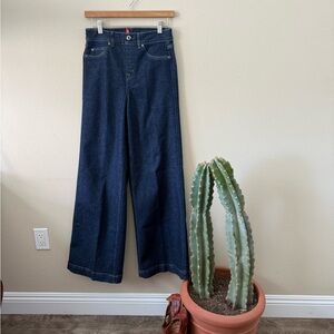 Raw indigo high waist pull on wide leg jeans